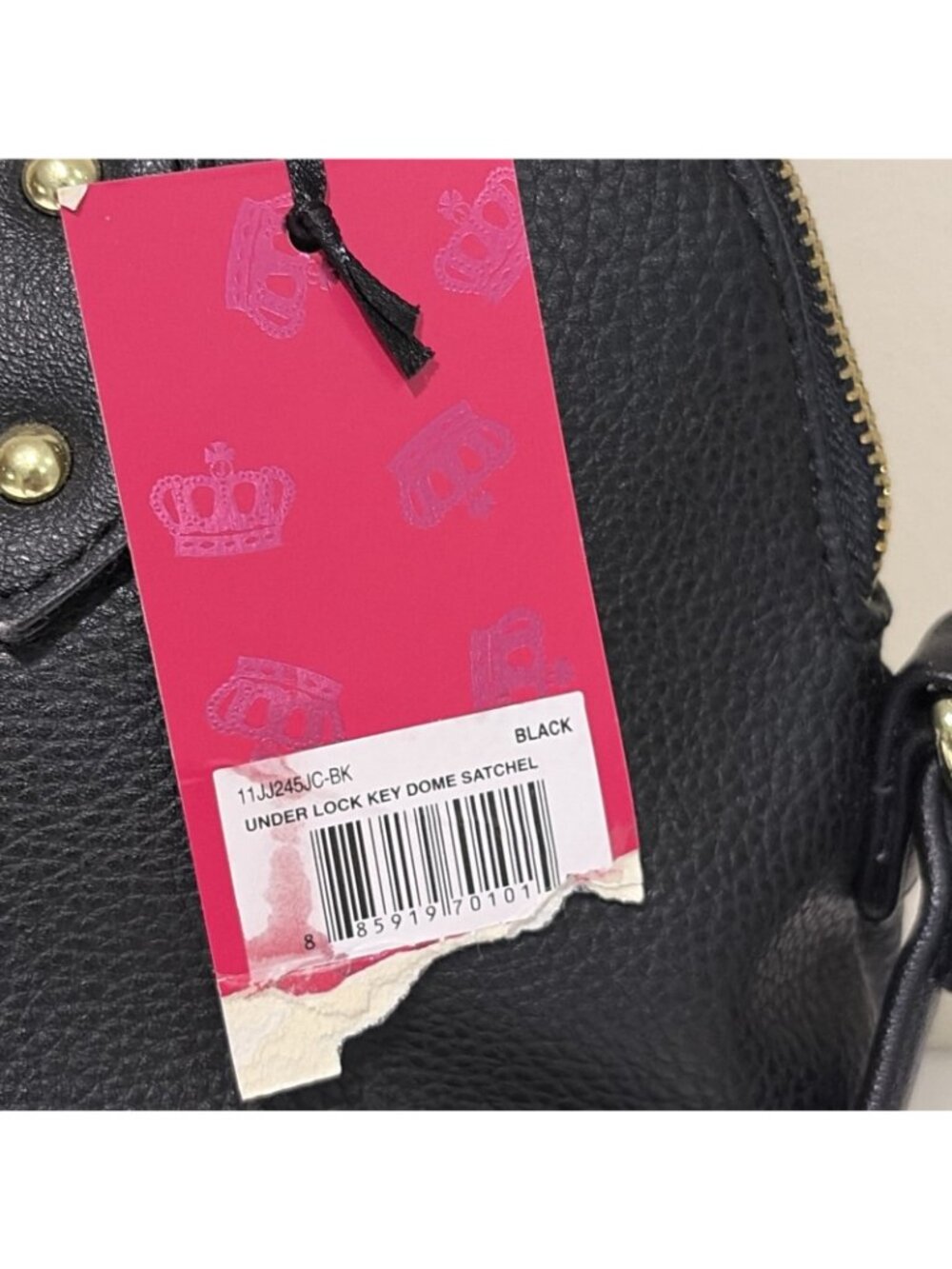 Juicy Couture Under Lock Satchel Dome Black Double Handle Crossbody Y2K NEW - Picture 4 of 11